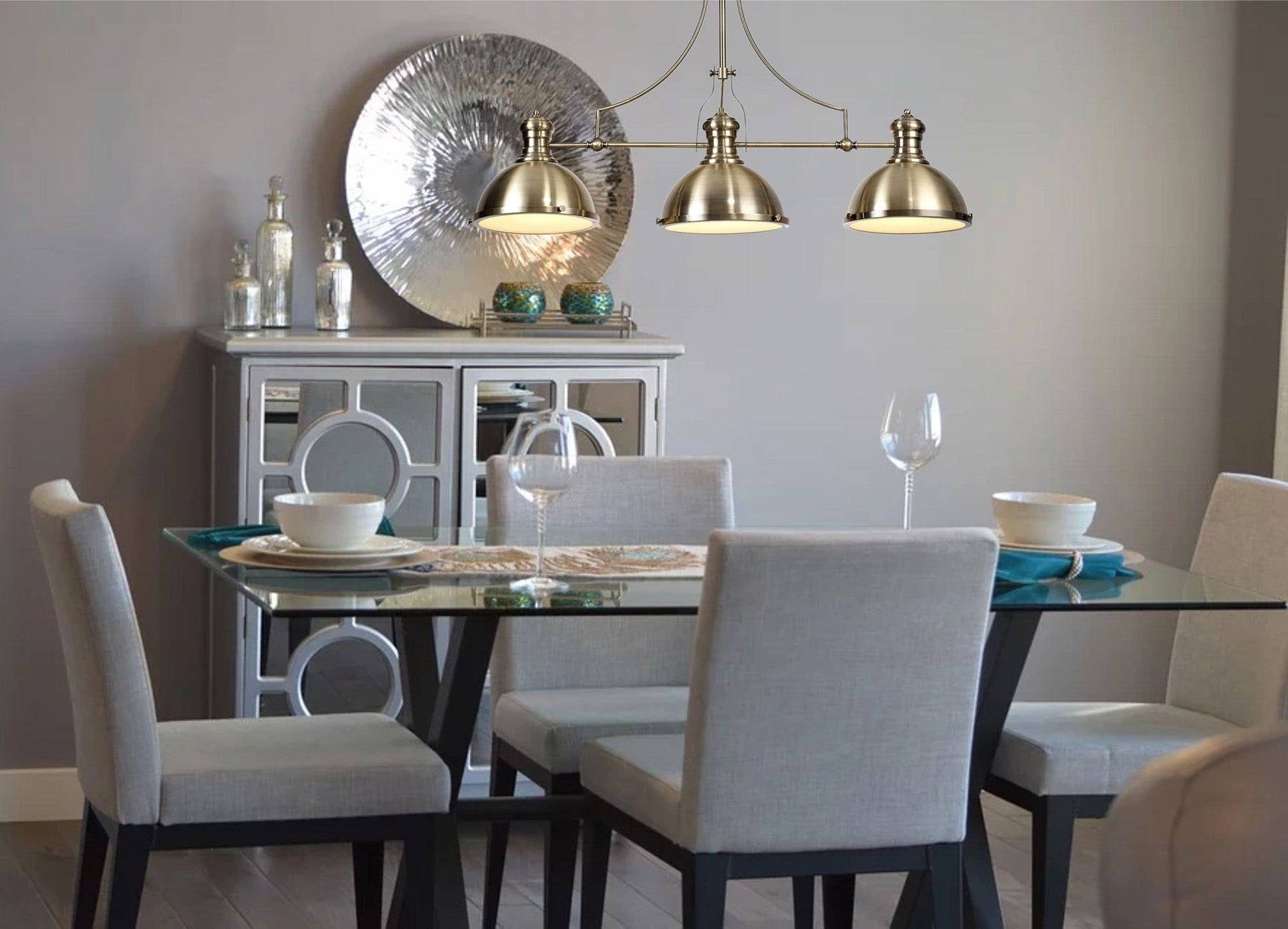 Savannah Linear Pendant, 3 x E27, Antique Brass/Frosted Glass