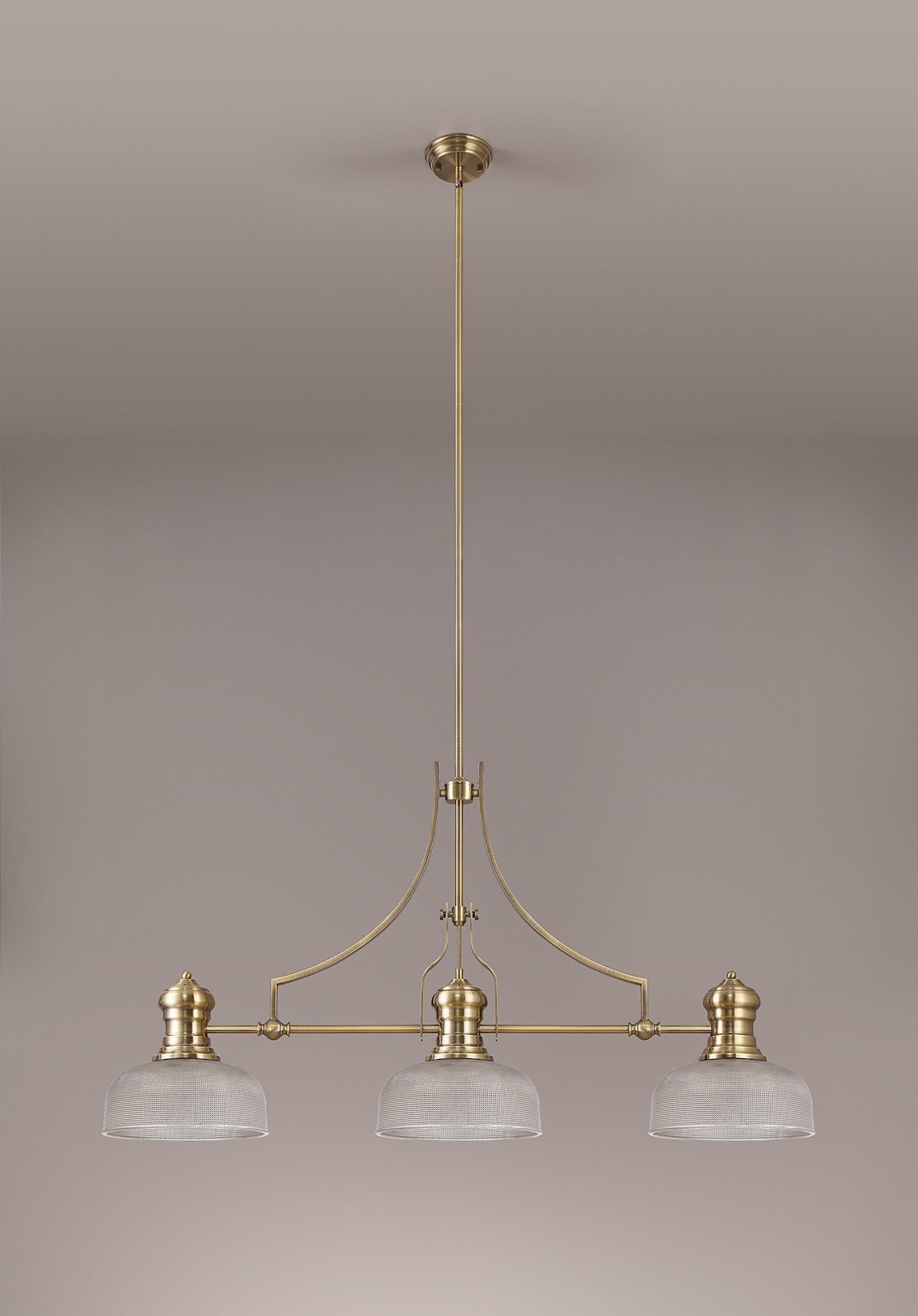 Savannah 3L Island Ceiling Light  E27 With 30cm Glass Shade Antique Brass With various Shade Colours IP20 - Cusack Lighting