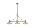Savannah 3 Light Linear Pendant E27 With 30cm Round Glass Shade, Antique Brass, Amber