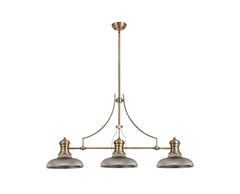 Savannah 3 Light Linear Pendant E27 With 30cm Round Glass Shade, Antique Brass, Smoked