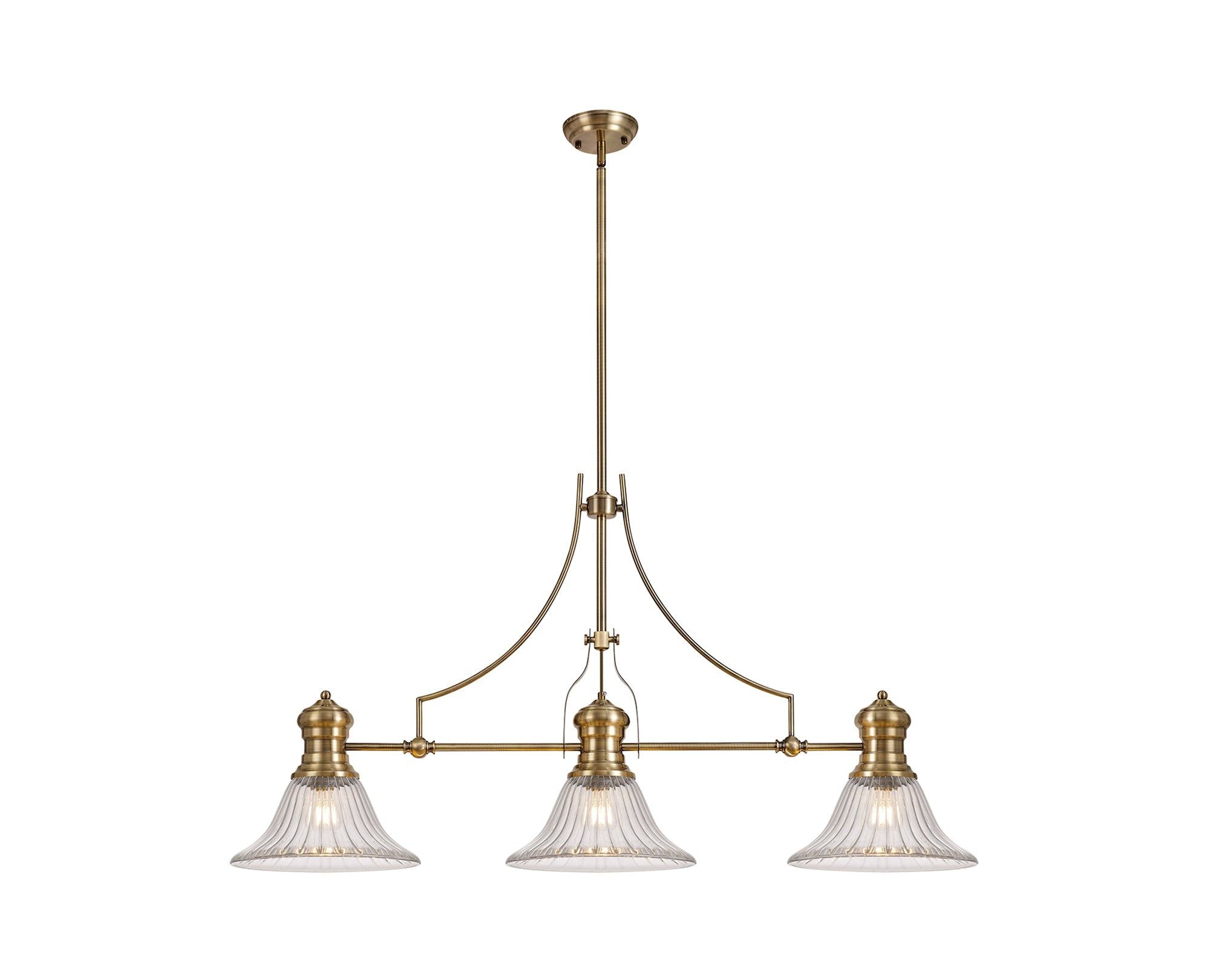 Savannah 3L Island Ceiling Light  E27 With 30cm Glass Shade Antique Brass With various Shade Colours IP20 - Cusack Lighting
