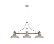 Savannah 3 Light Linear Pendant E27 With 30cm Round Glass Shade, Polished Nickel, Clear