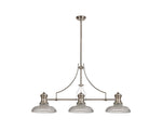 Savannah 3 Light Linear Pendant E27 With 30cm Round Glass Shade, Polished Nickel, Clear