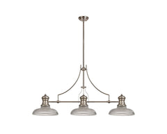 Savannah 3 Light Linear Pendant E27 With 30cm Round Glass Shade, Polished Nickel, Clear