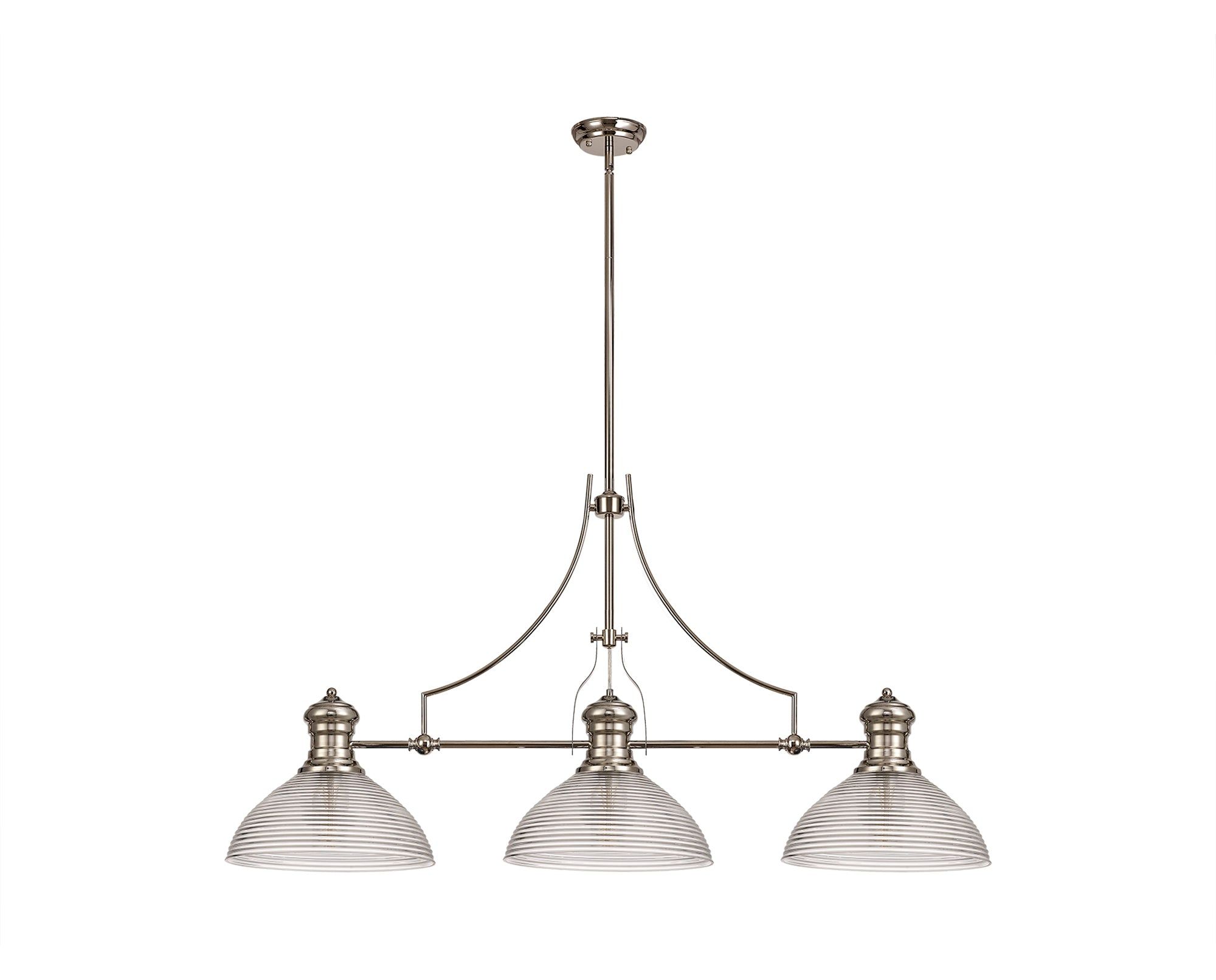 Savannah 3 Light Linear Pendant E27 With 33.5cm Prismatic Glass Shade, Polished Nickel, Clear