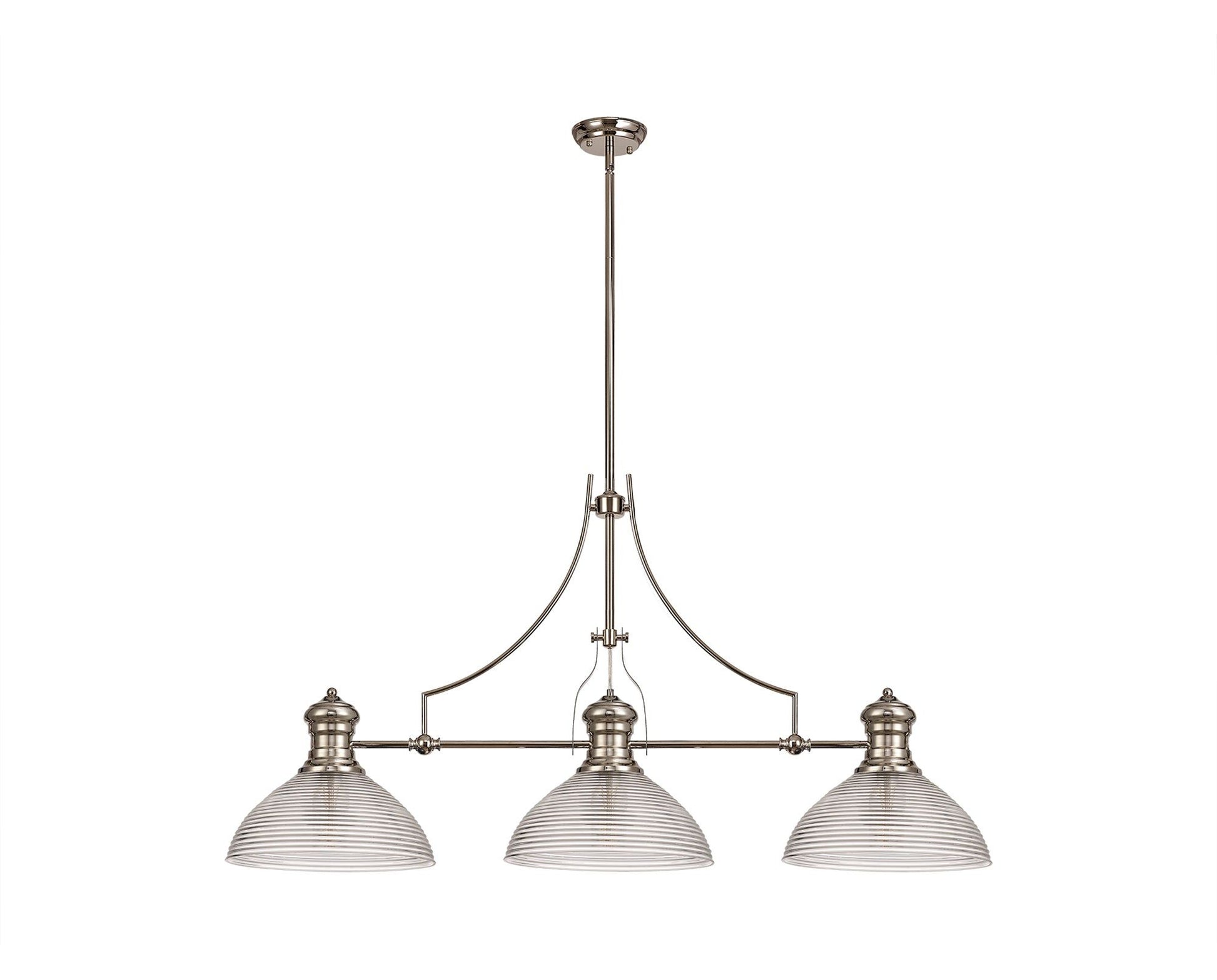 Savannah 3 Light Linear Pendant E27 With 33.5cm Prismatic Glass Shade, Polished Nickel, Clear