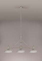 Savannah 3 Light Linear Pendant E27 With 30cm Round Glass Shade, Polished Nickel, Clear