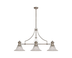 Savannah 3 Light Linear Pendant E27 With 30cm Bell Glass Shade, Polished Nickel, Clear