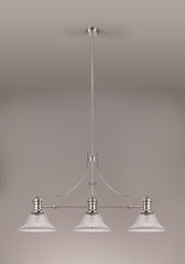 Savannah 3 Light Linear Pendant E27 With 30cm Bell Glass Shade, Polished Nickel, Clear