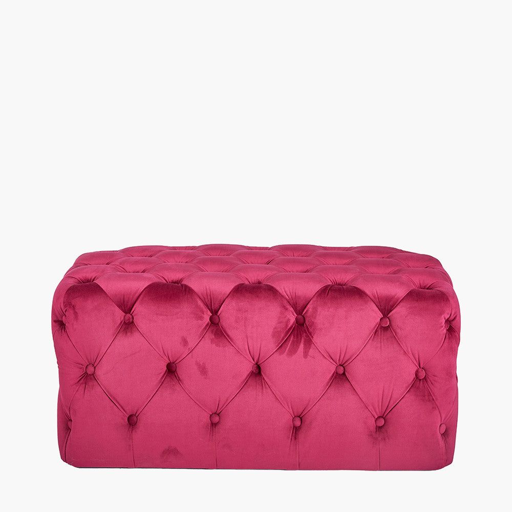 Seraphina Raspberry Velvet Buttoned Rectangular Ottoman