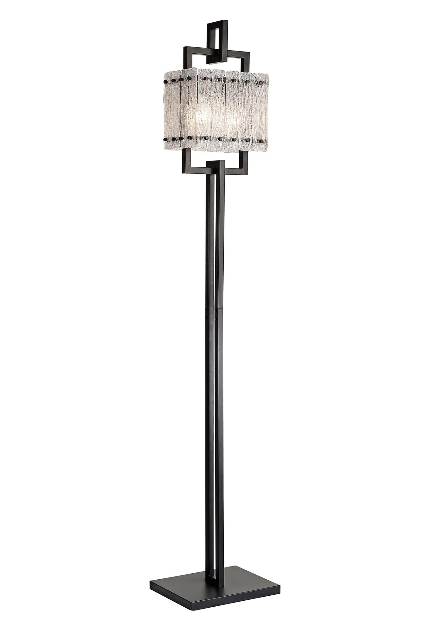 Vimonia Floor Lamp, 2 Light E27, Matt Black/Crystal Sand Glass