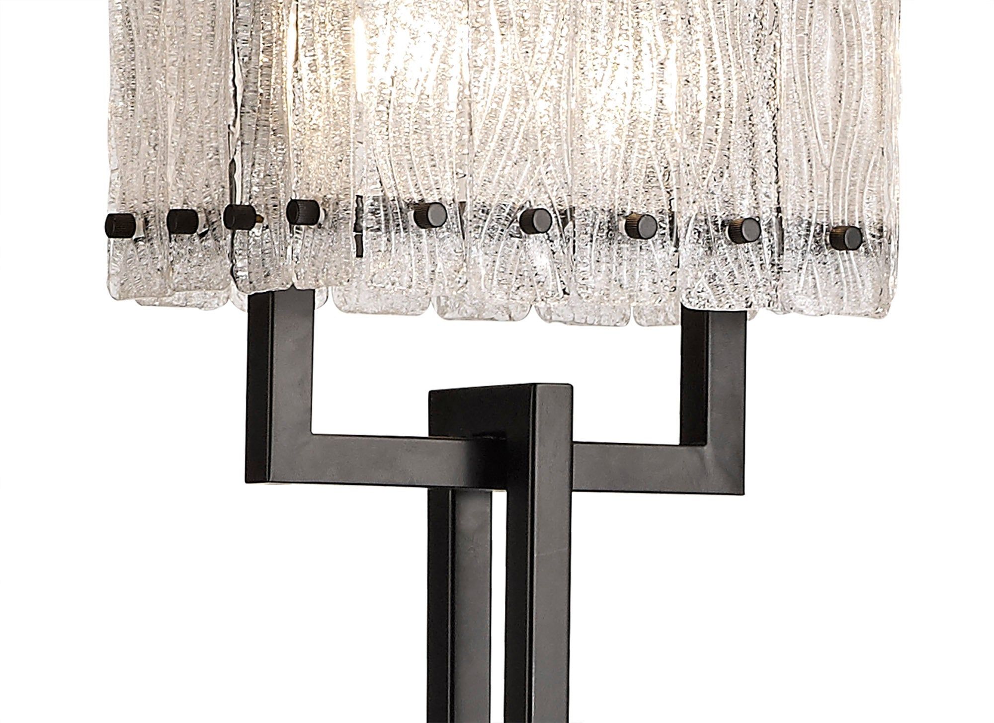 Vimonia Floor Lamp, 2 Light E27, Matt Black/Crystal Sand Glass
