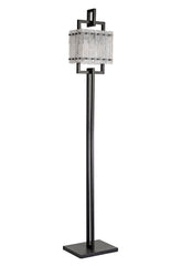 Vimonia Floor Lamp, 2 Light E27, Matt Black/Crystal Sand Glass