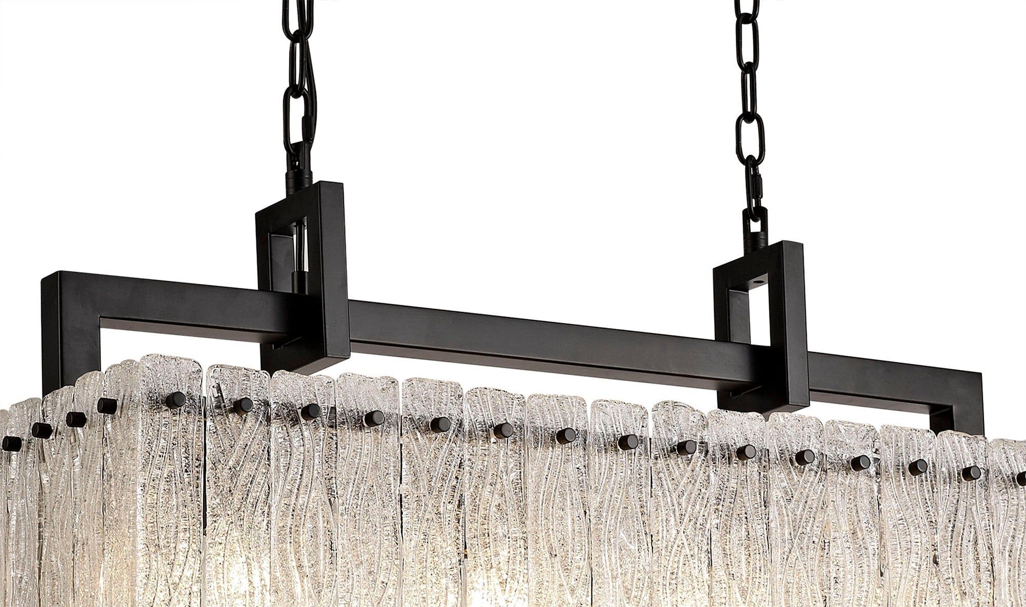 Vimonia Large Linear Pendant, 8/12 Light E27, Matt Black/Crystal Sand Glass 