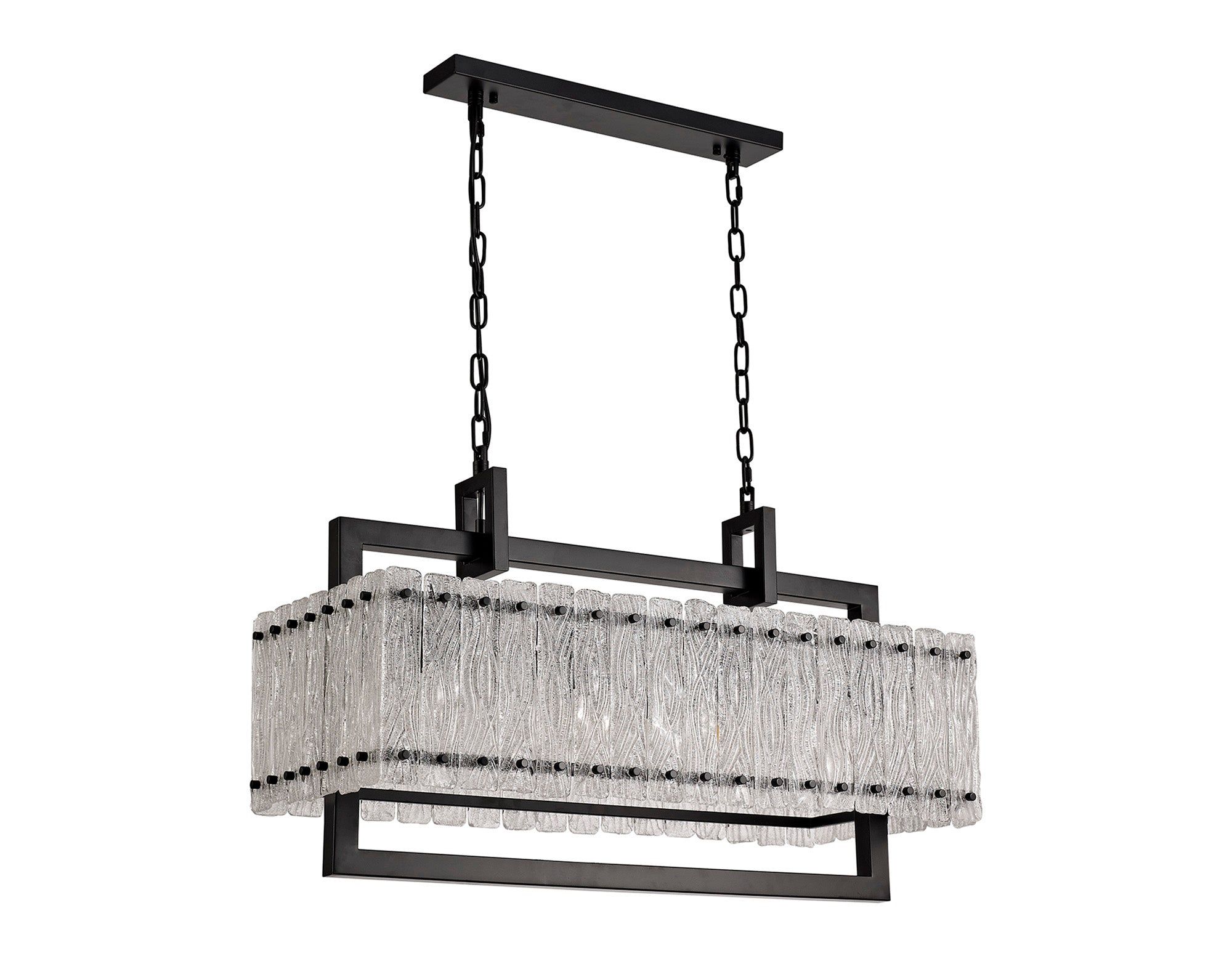Vimonia Large Linear Pendant, 8/12 Light E27, Matt Black/Crystal Sand Glass 