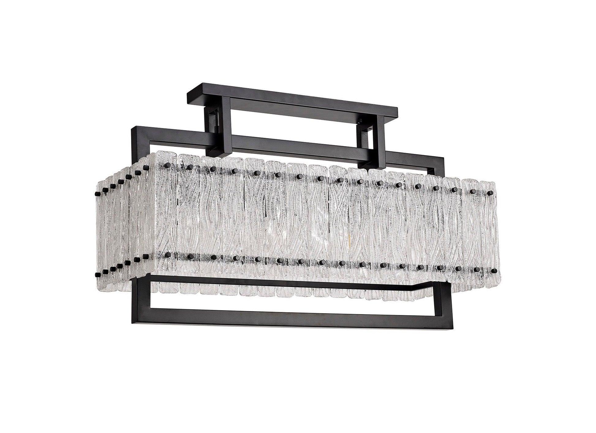 Vimonia Large Linear Pendant, 8/12 Light E27, Matt Black/Crystal Sand Glass 