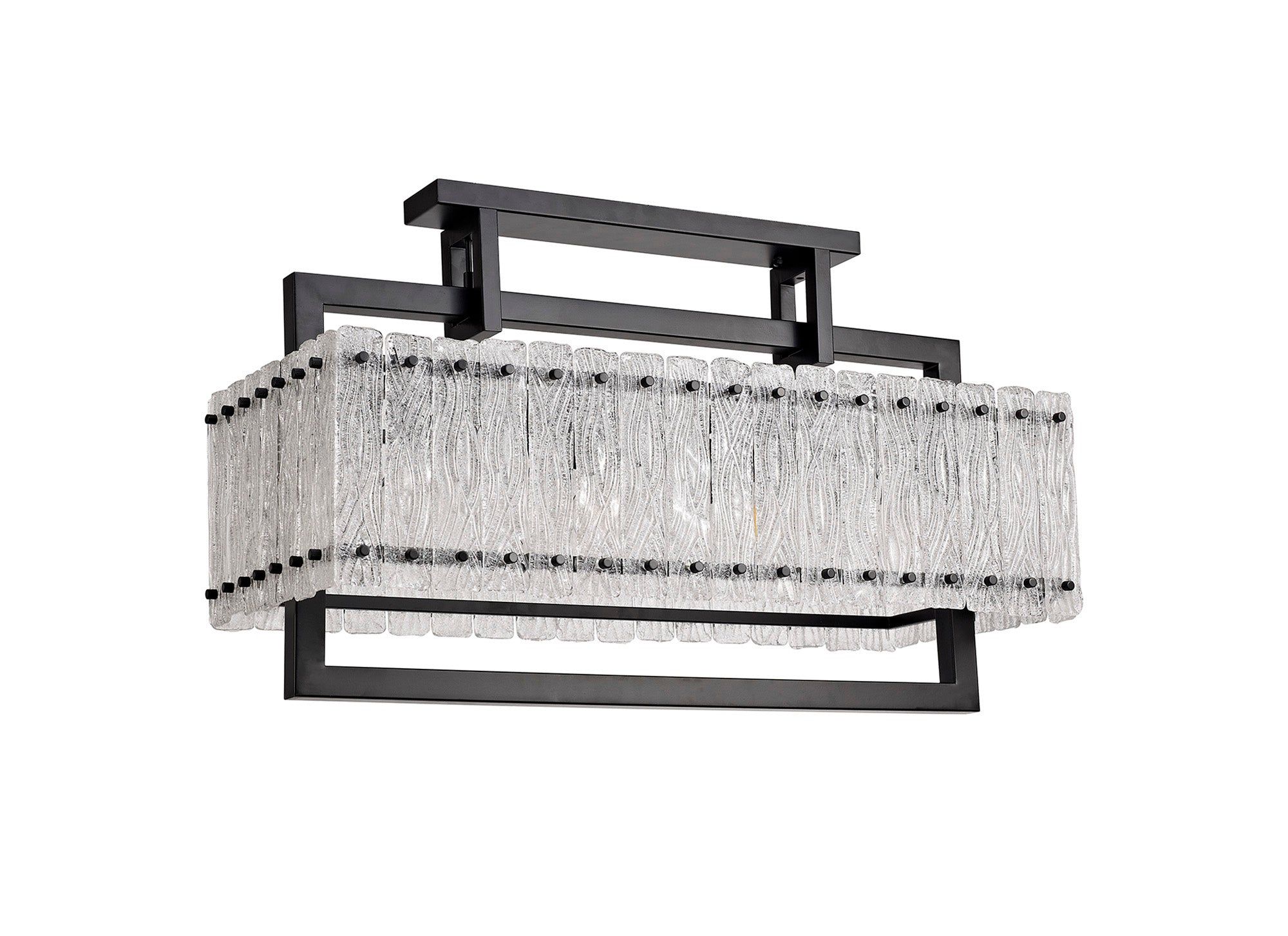 Vimonia Large Linear Pendant, 8/12 Light E27, Matt Black/Crystal Sand Glass 