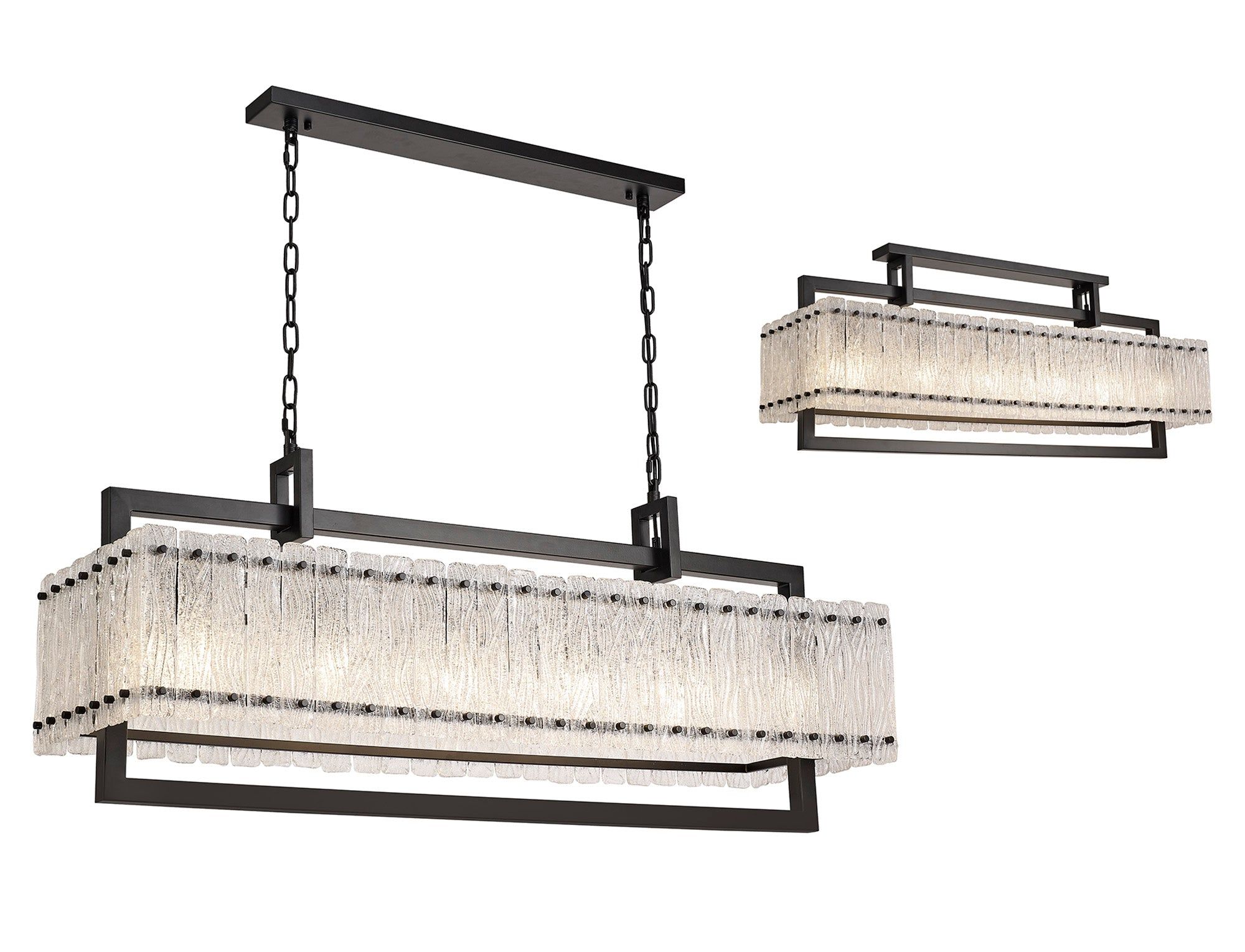 Vimonia Large Linear Pendant, 8/12 Light E27, Matt Black/Crystal Sand Glass 