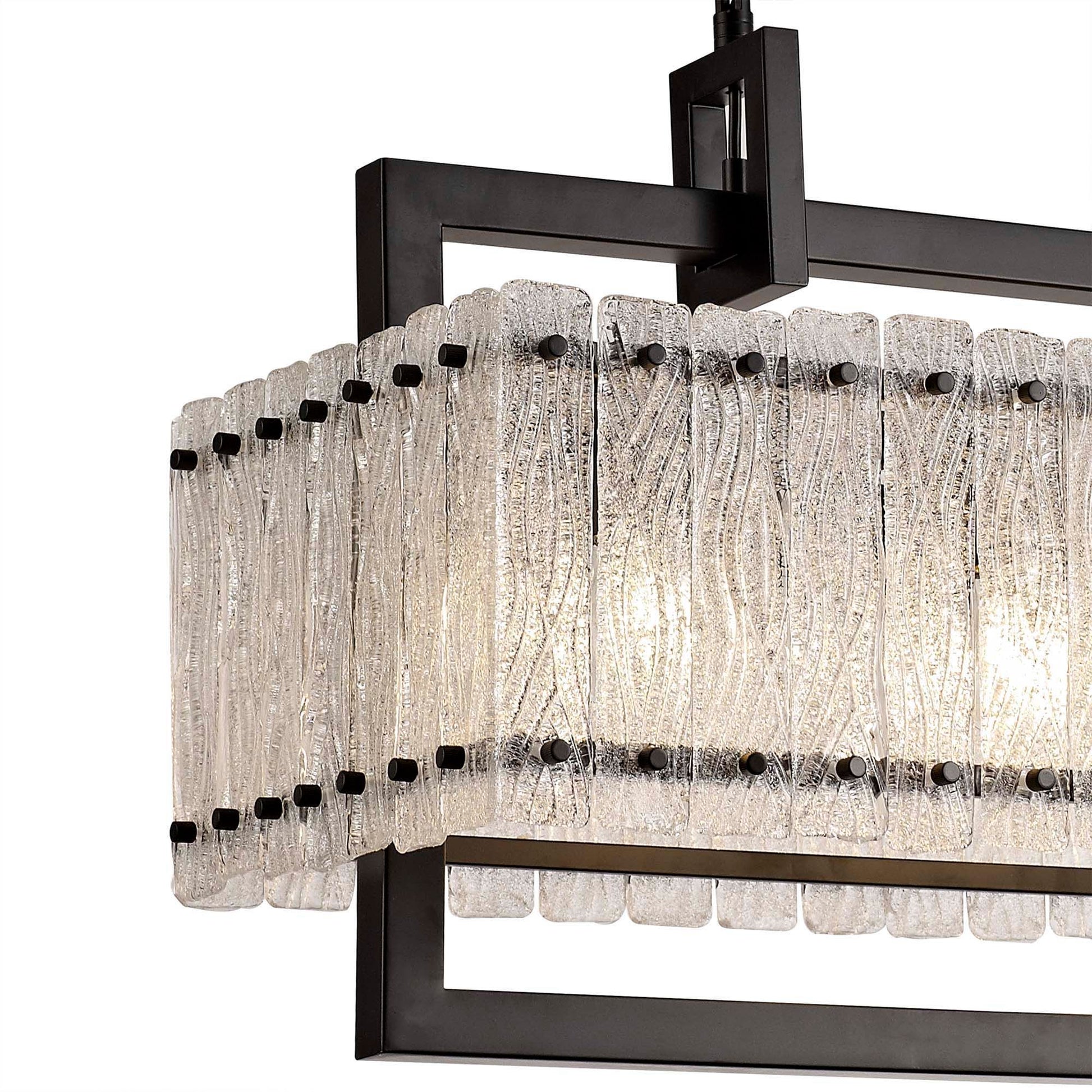 Vimonia Large Linear Pendant, 8/12 Light E27, Matt Black/Crystal Sand Glass 