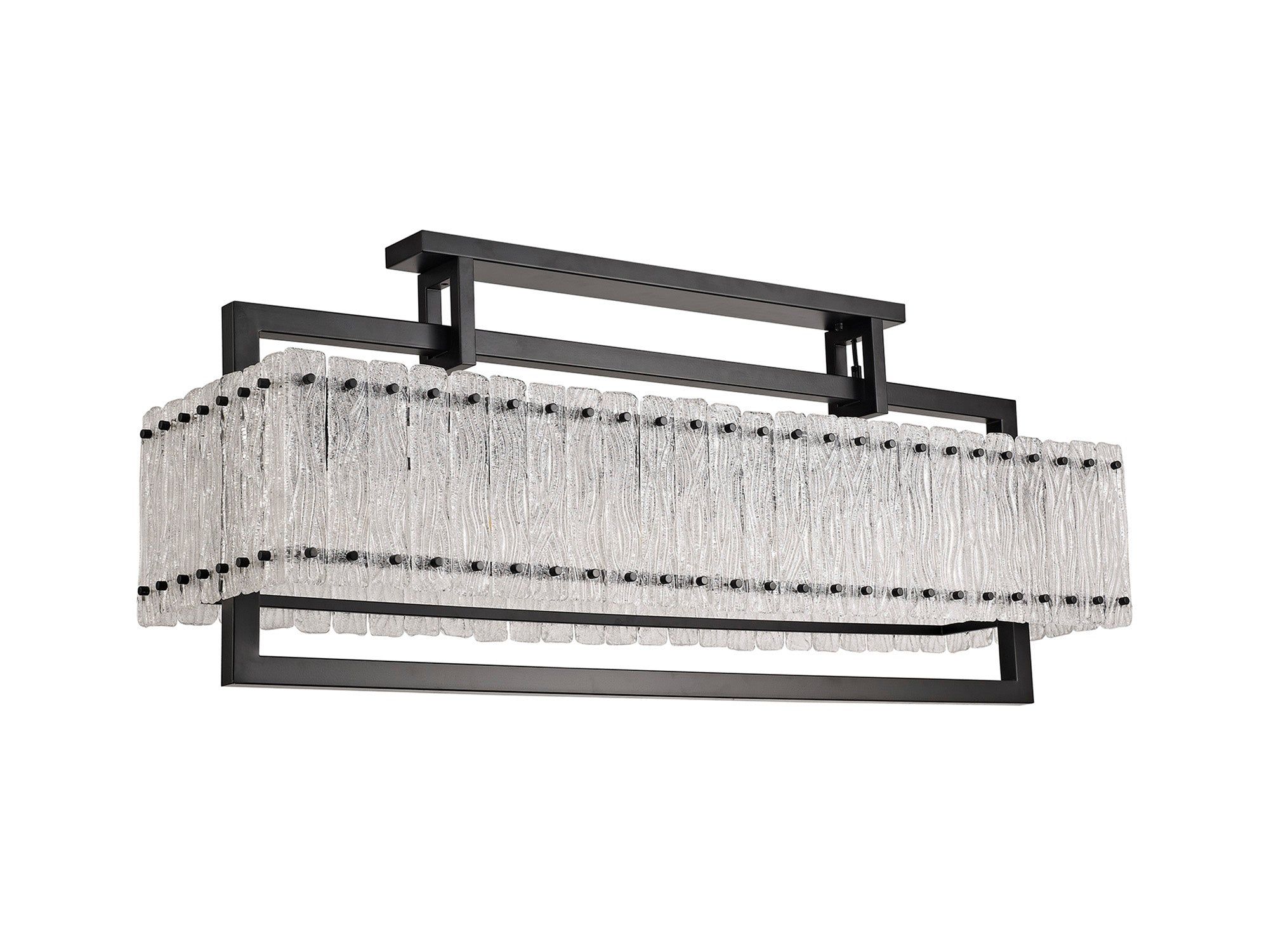 Vimonia Large Linear Pendant, 8/12 Light E27, Matt Black/Crystal Sand Glass 