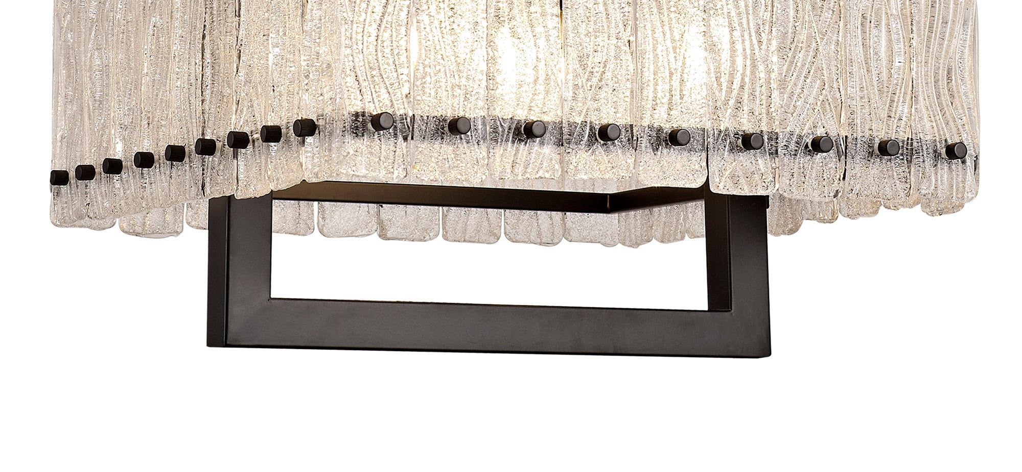 Vimonia Large Square Pendant, 5 Light E27, Matt Black/Crystal Sand Glass