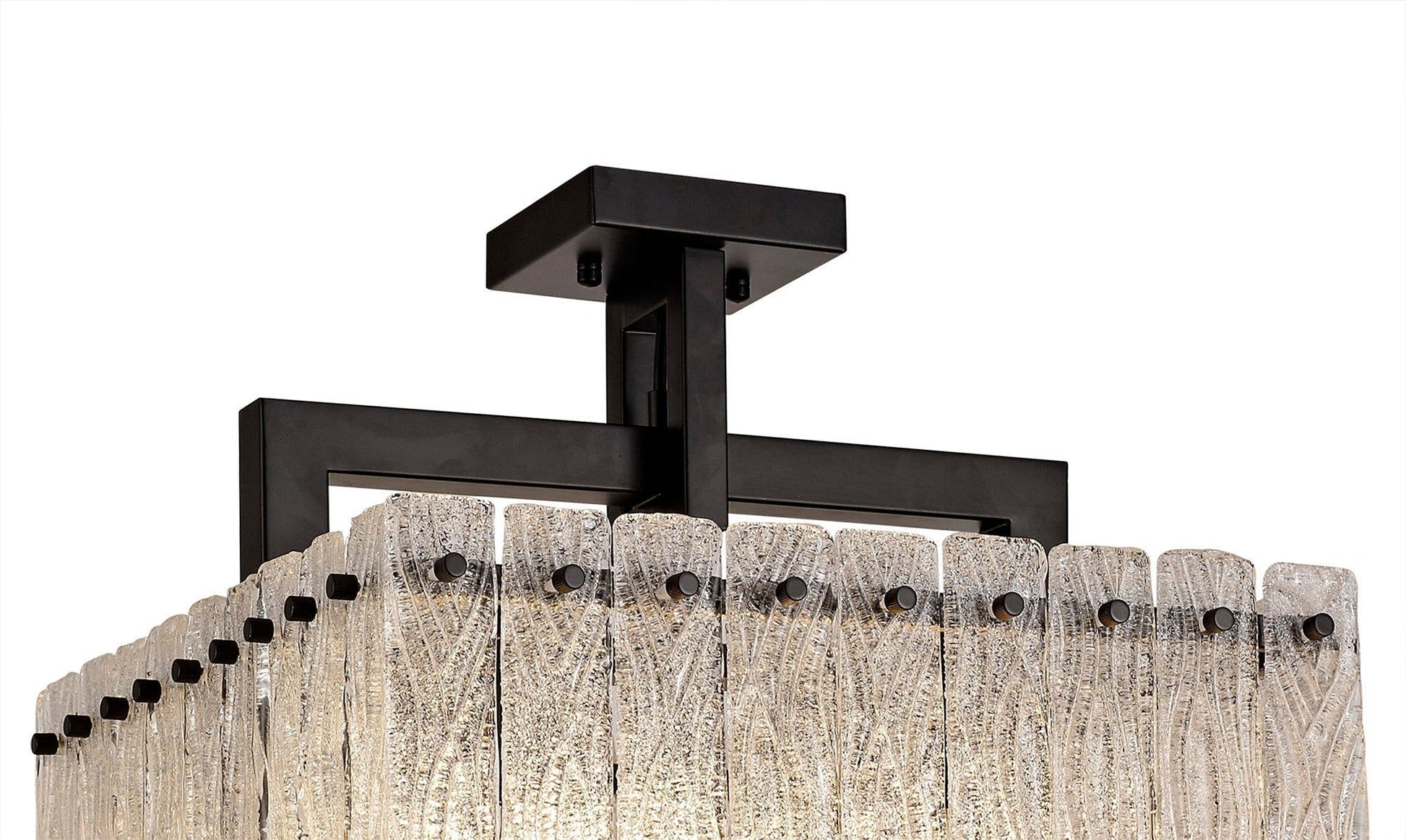 Vimonia Large Square Pendant, 5 Light E27, Matt Black/Crystal Sand Glass