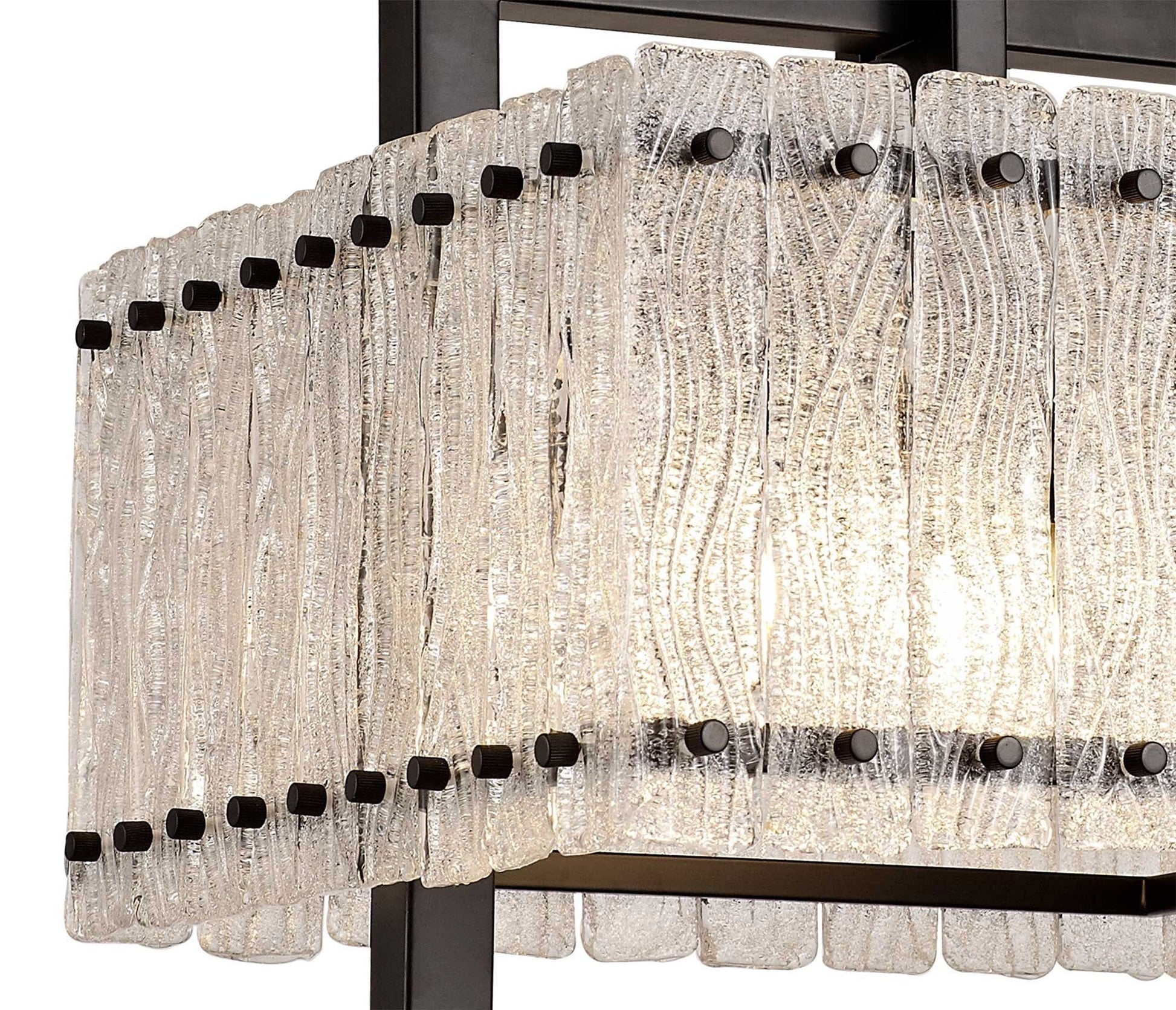 Vimonia Large Square Pendant, 5 Light E27, Matt Black/Crystal Sand Glass
