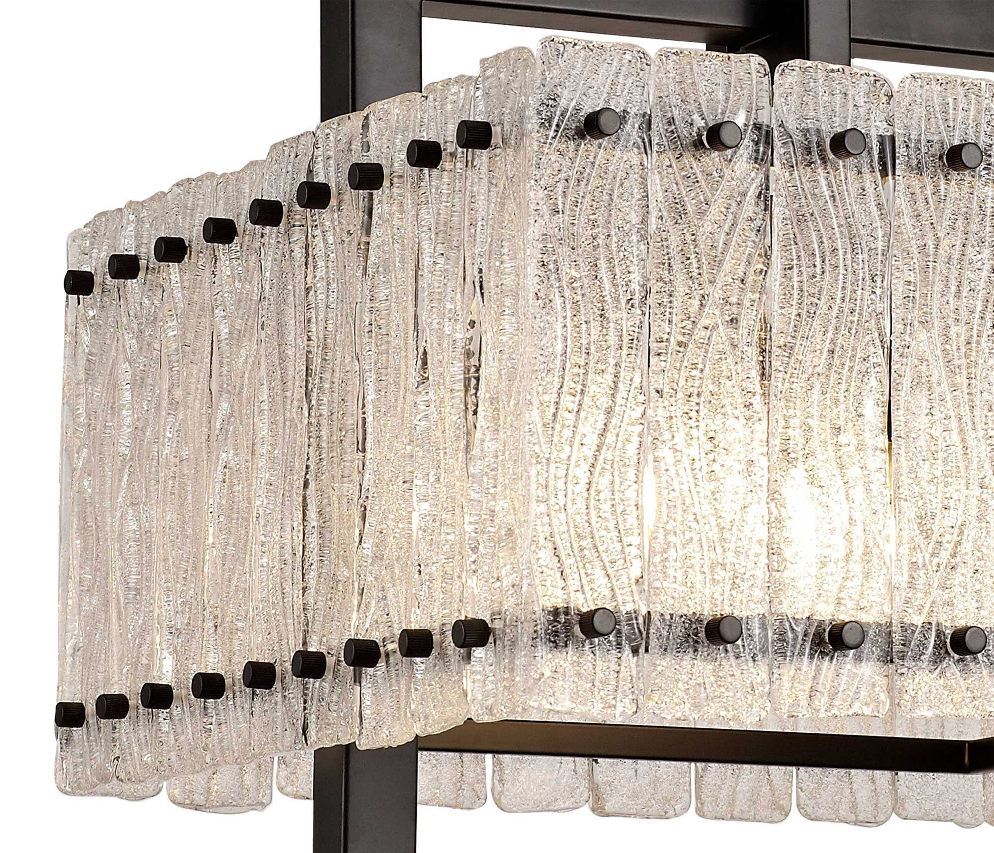 Vimonia Large Square Pendant, 5 Light E27, Matt Black/Crystal Sand Glass