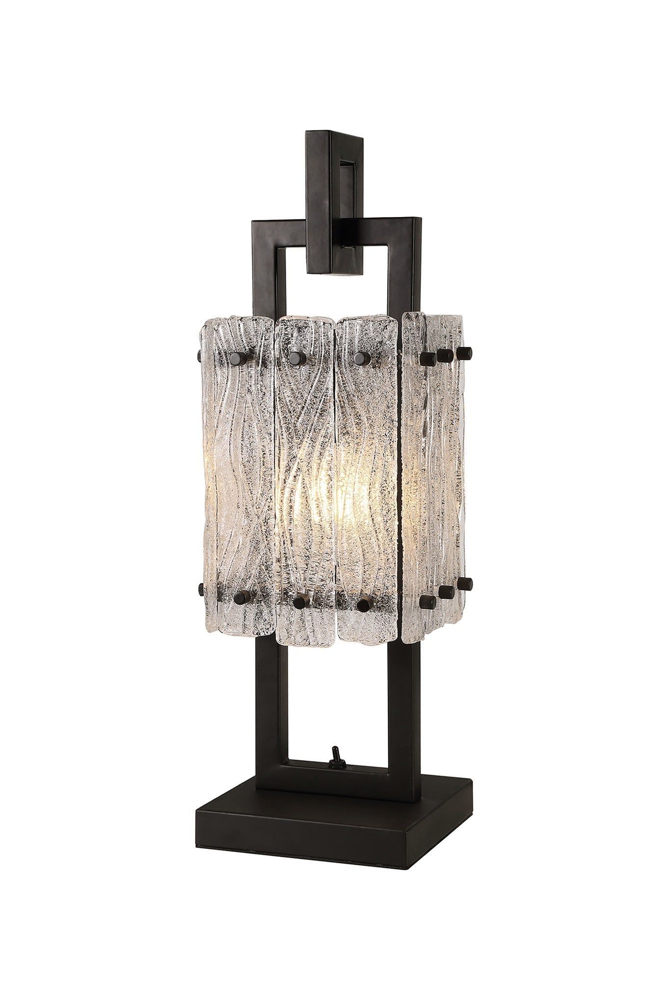 Vimonia Table Lamp, 1 Light E27, Matt Black/Crystal Sand Glass