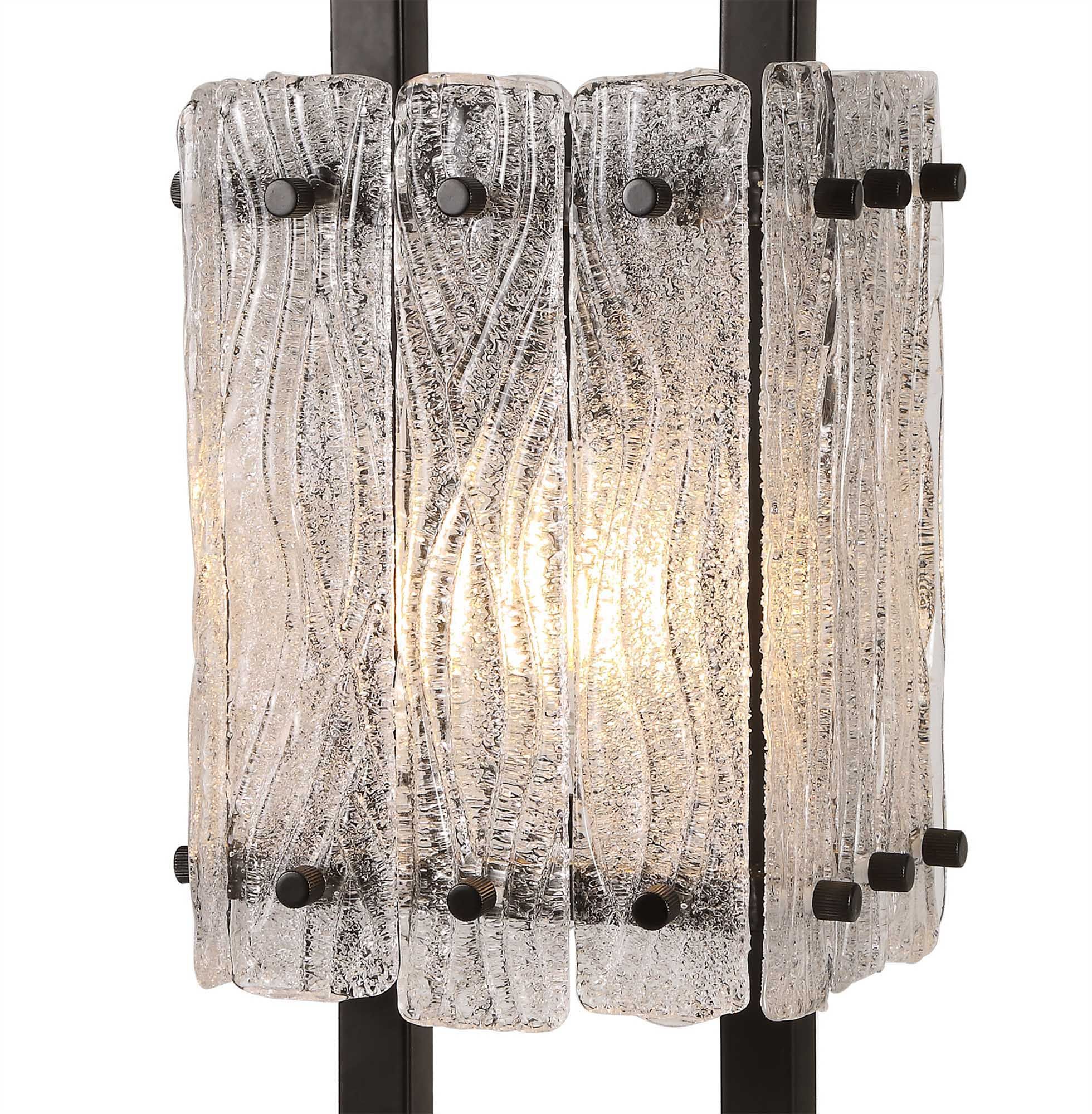 Vimonia Table Lamp, 1 Light E27, Matt Black/Crystal Sand Glass