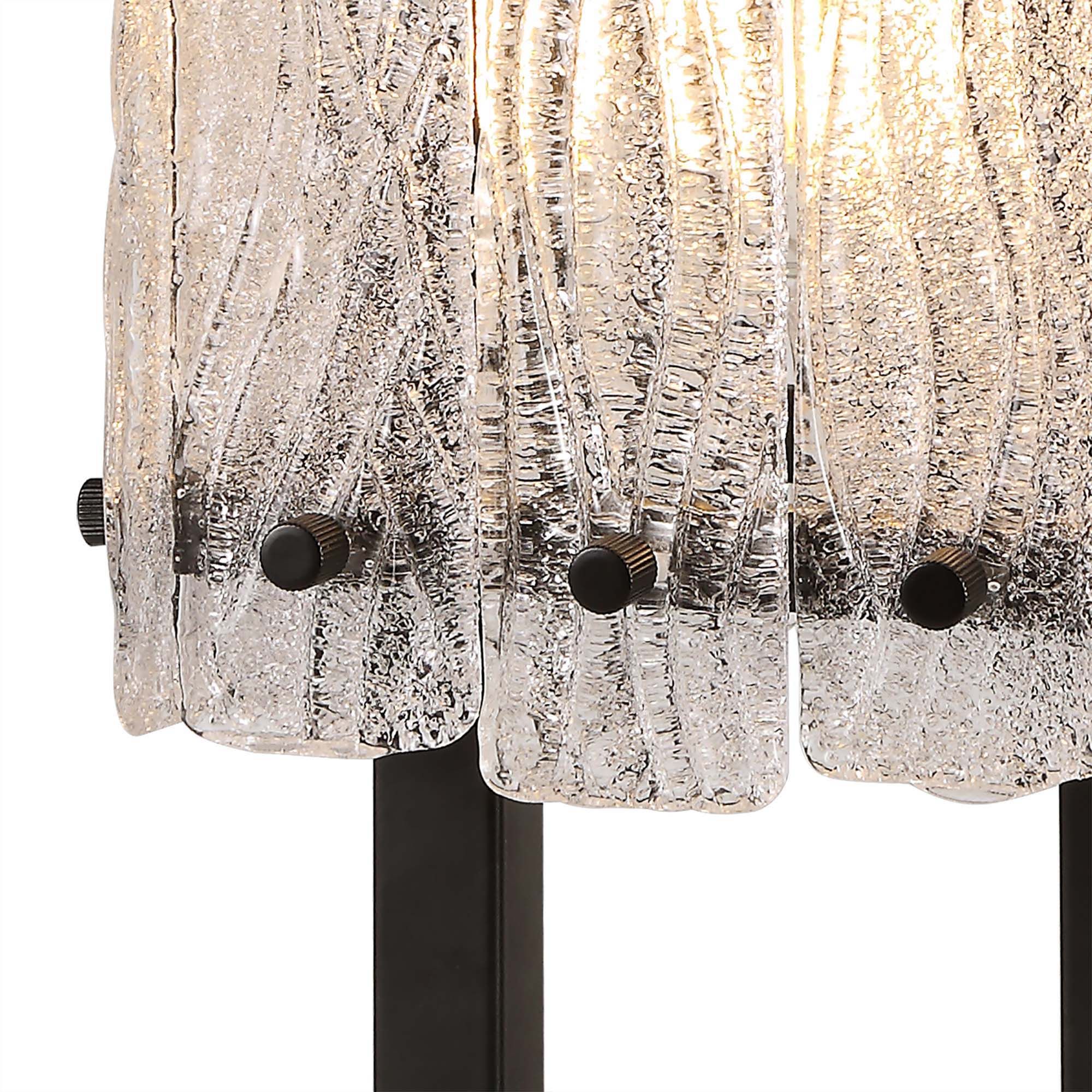 Vimonia Table Lamp, 1 Light E27, Matt Black/Crystal Sand Glass