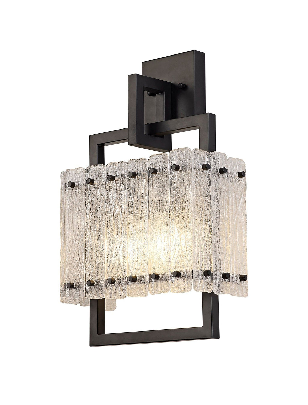 Vimonia Wall Lamp, 2 Light E27, Matt Black/Crystal Sand Glass