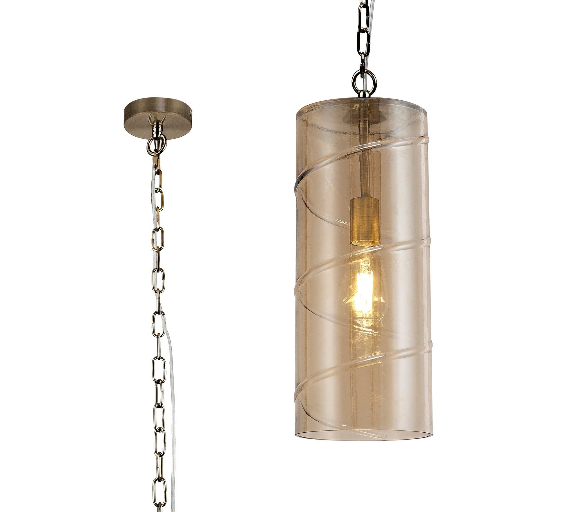 Shauna Pendant, 1 Light E27, Antique Brass/Amber