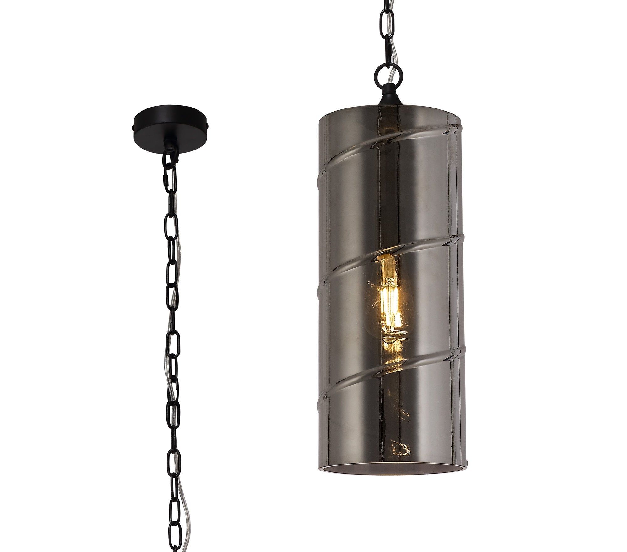Shauna Pendant, 1 Light E27, Antique Brass/Amber,  Matt Black/Smoked,  Matt Black/Smoked
