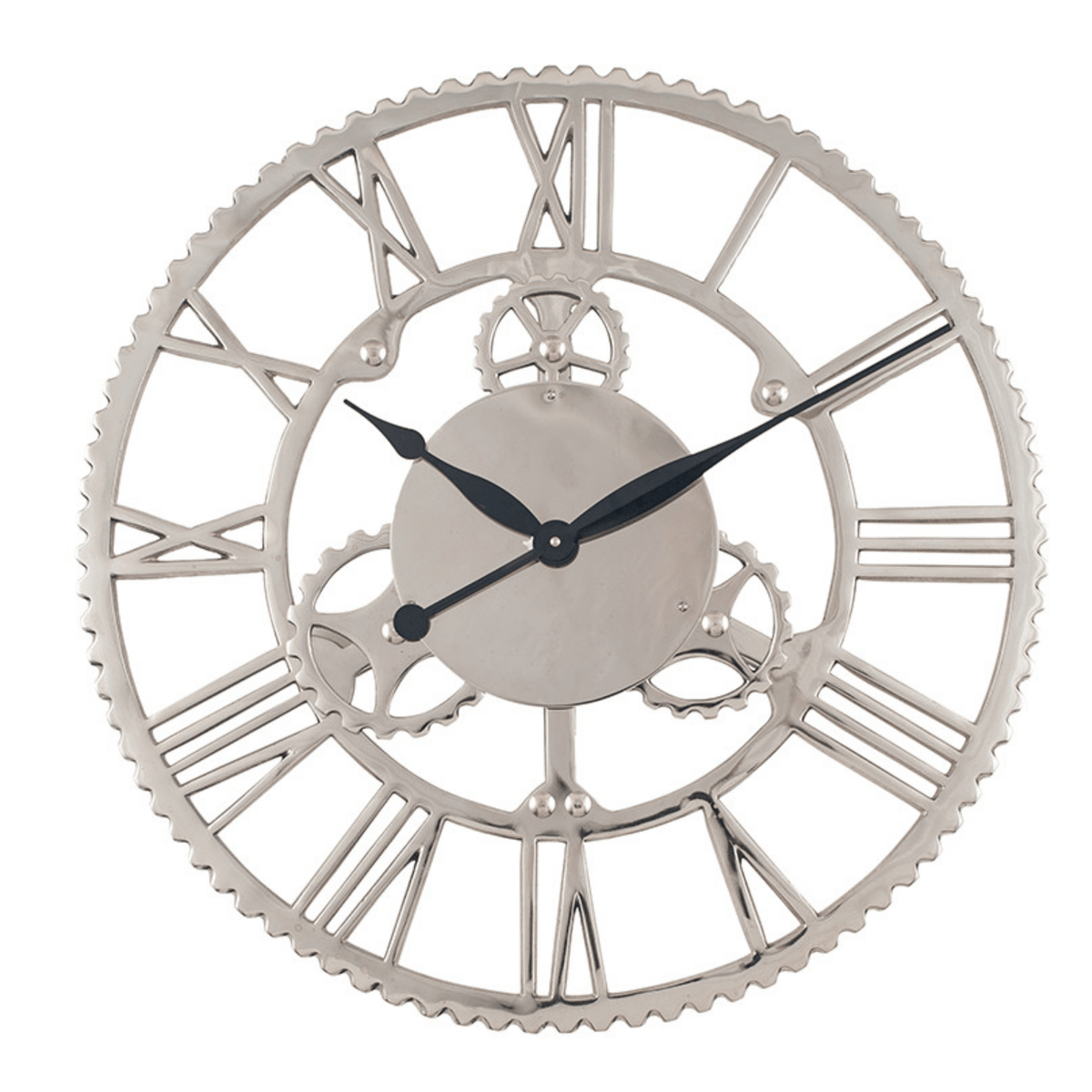 Shiny Nickel Cog Design Round Wall Clock Large - Cusack Lighting