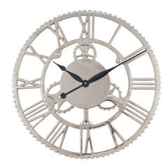 Shiny Nickel Cog Design Round Wall Clock Large - Cusack Lighting