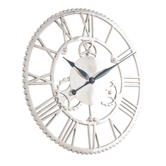 Shiny Nickel Cog Design Round Wall Clock Large - Cusack Lighting