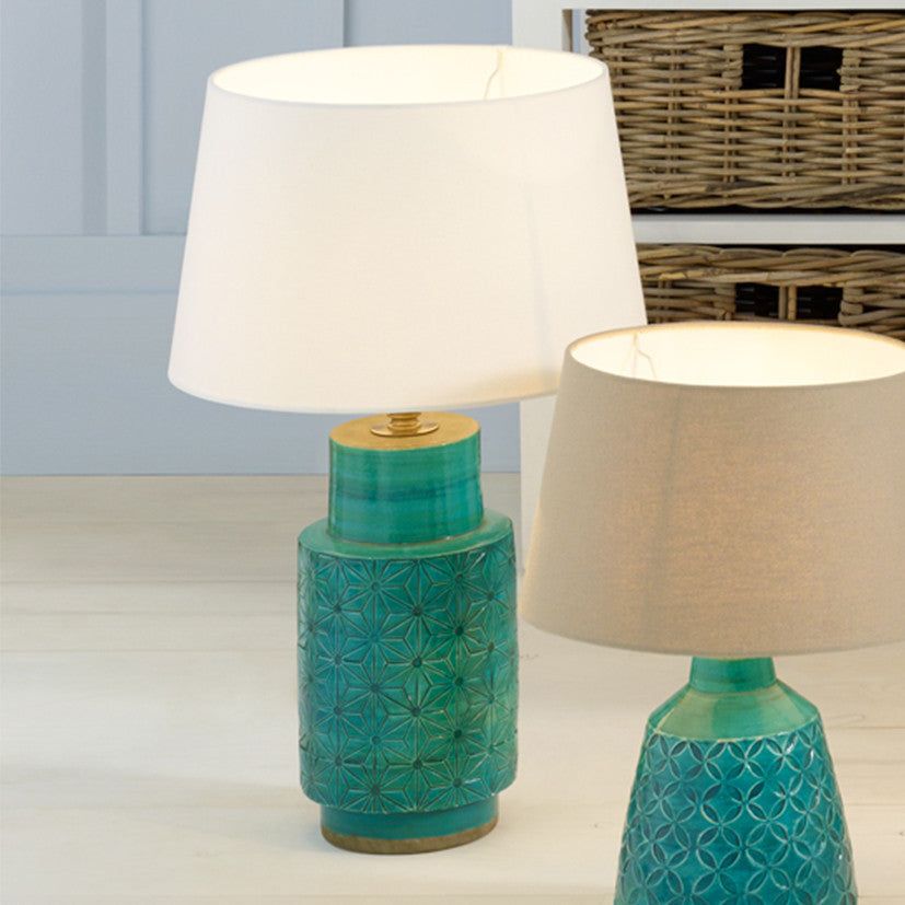 Sidra Aquamarine Stoneware Etch Detail Table Lamp - Cusack Lighting