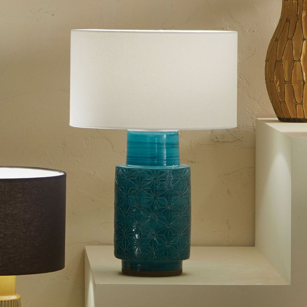 Sidra Aquamarine Stoneware Etch Detail Table Lamp - Cusack Lighting