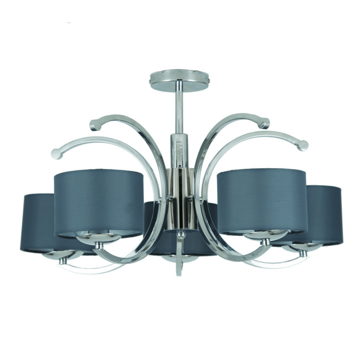 Silver Metal Five Curved Arm Semi Flush Pendant - Cusack Lighting