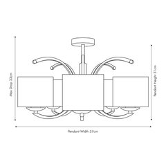 Silver Metal Five Curved Arm Semi Flush Pendant - Cusack Lighting