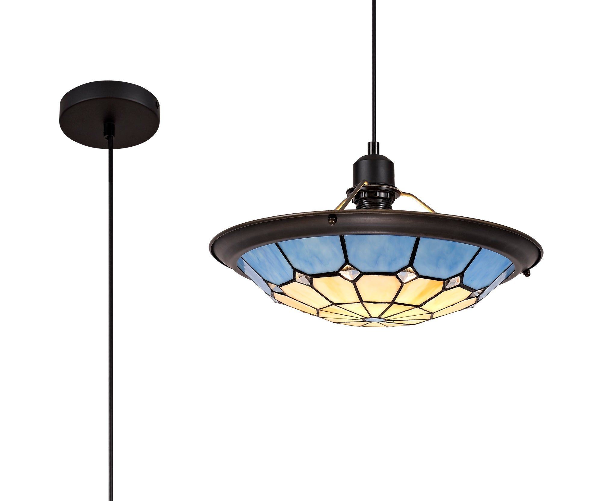 Spectra 1 Light Pendant E27 With 35cm Tiffany Shade, Beige, Green, Grey, Red, Rich Blue