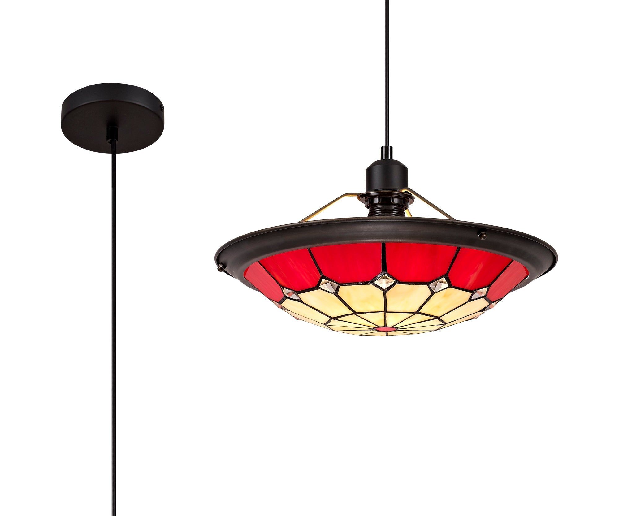 Spectra 1 Light Pendant E27 With 35cm Tiffany Shade, Beige, Green, Grey, Red, Rich Blue