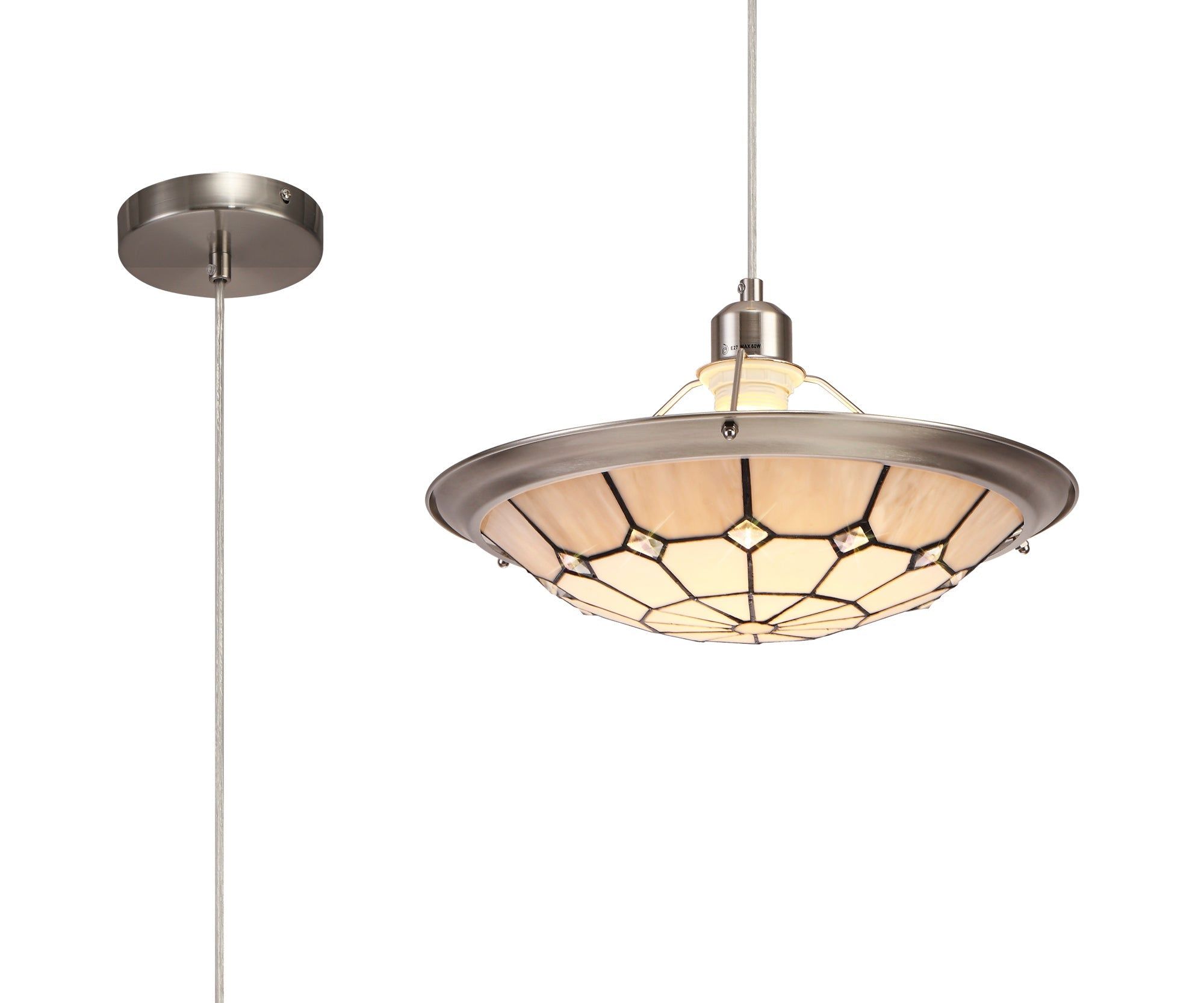 Spectra 1 Light Pendant E27 With 35cm Tiffany Shade, Beige, Green, Grey, Red, Rich Blue
