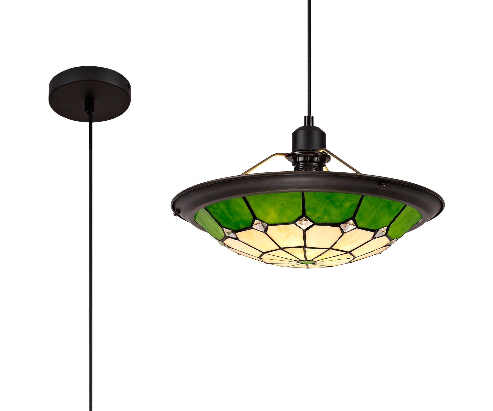 Spectra 1 Light Pendant E27 With 35cm Tiffany Shade, Beige, Green, Grey, Red, Rich Blue