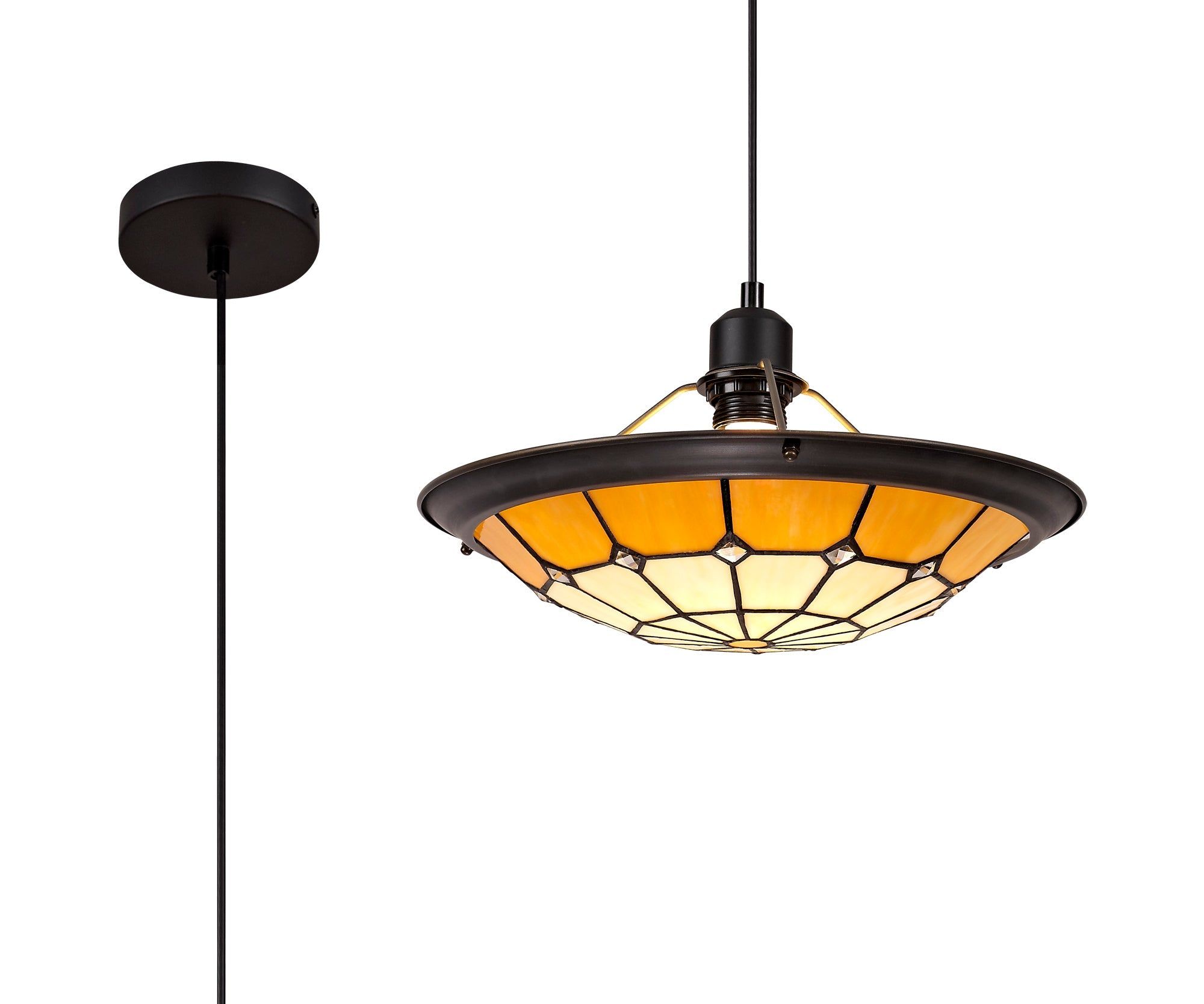Spectra 1 Light Pendant E27 With 35cm Tiffany Shade, Beige, Green, Grey, Red, Rich Blue