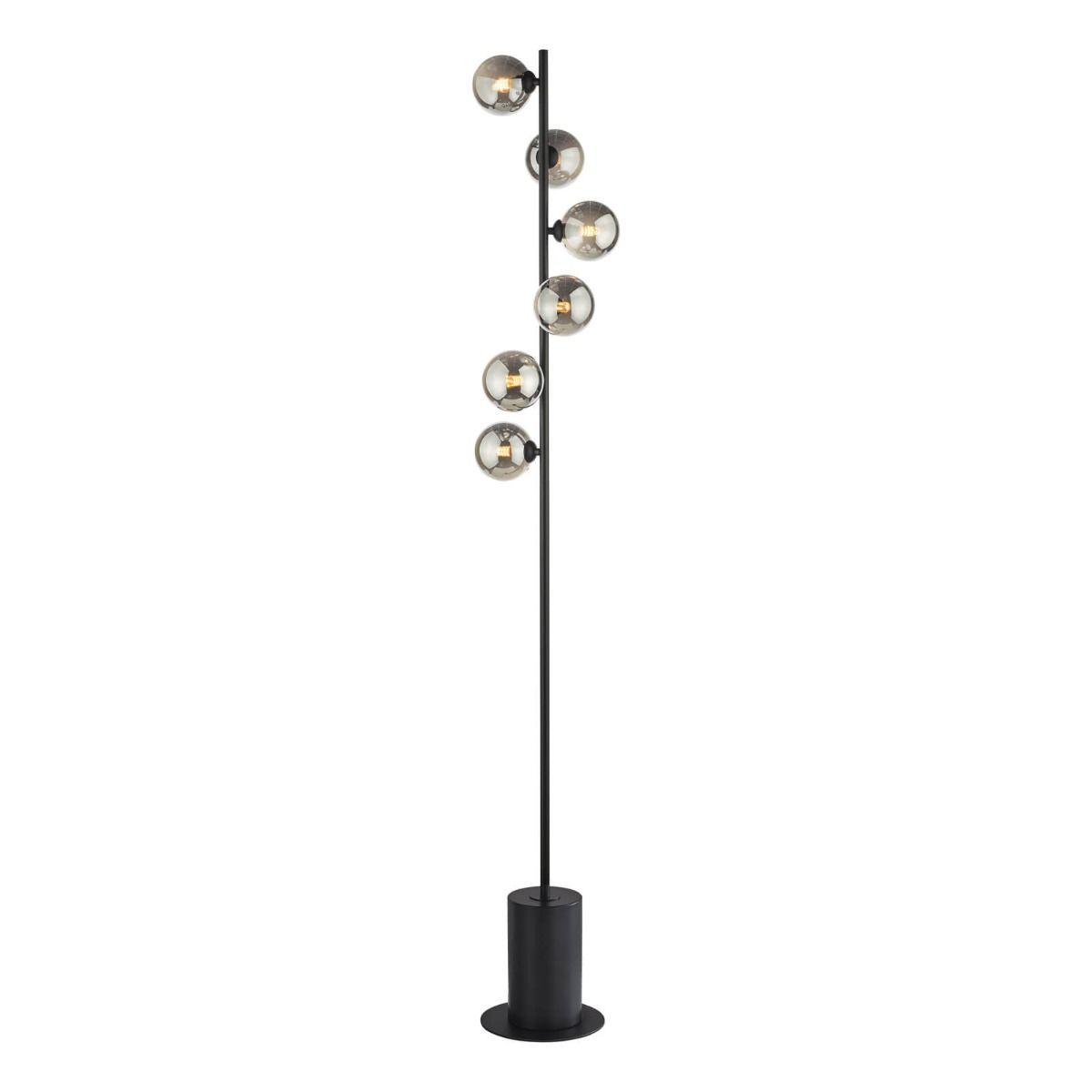 Spiral 6 Light Floor Lamp Polished Chrome/Matt Black-Finish Glass-Smoked/Opal