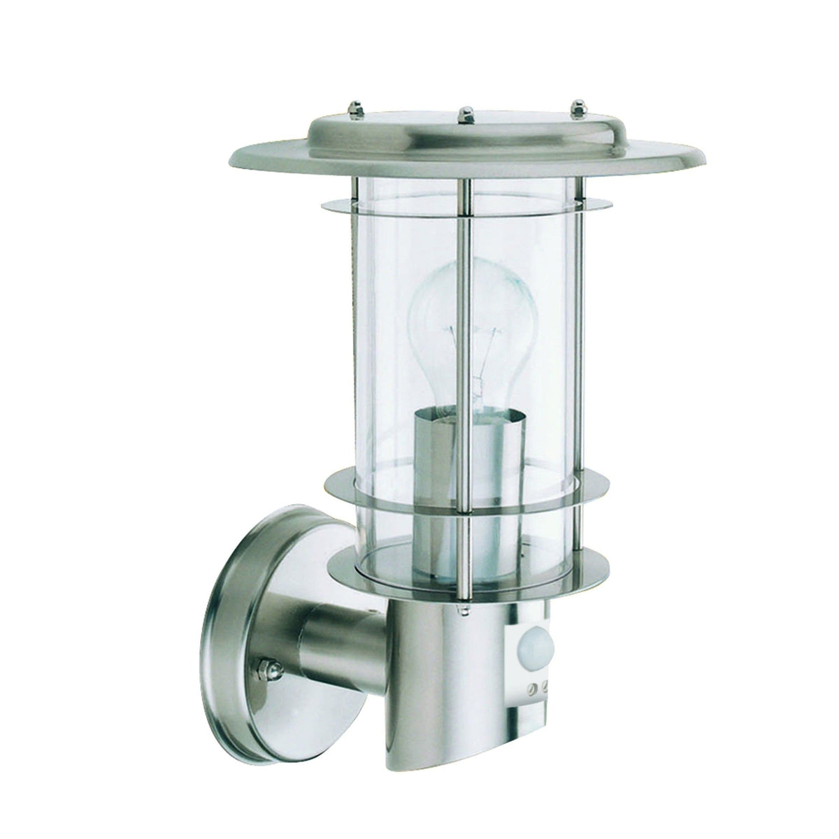 STAINLESS STEEL IP44 OUTDOOR LIGHT MOTION SENSOR, CLEAR POLYCARBONATE SHADE - Cusack Lighting