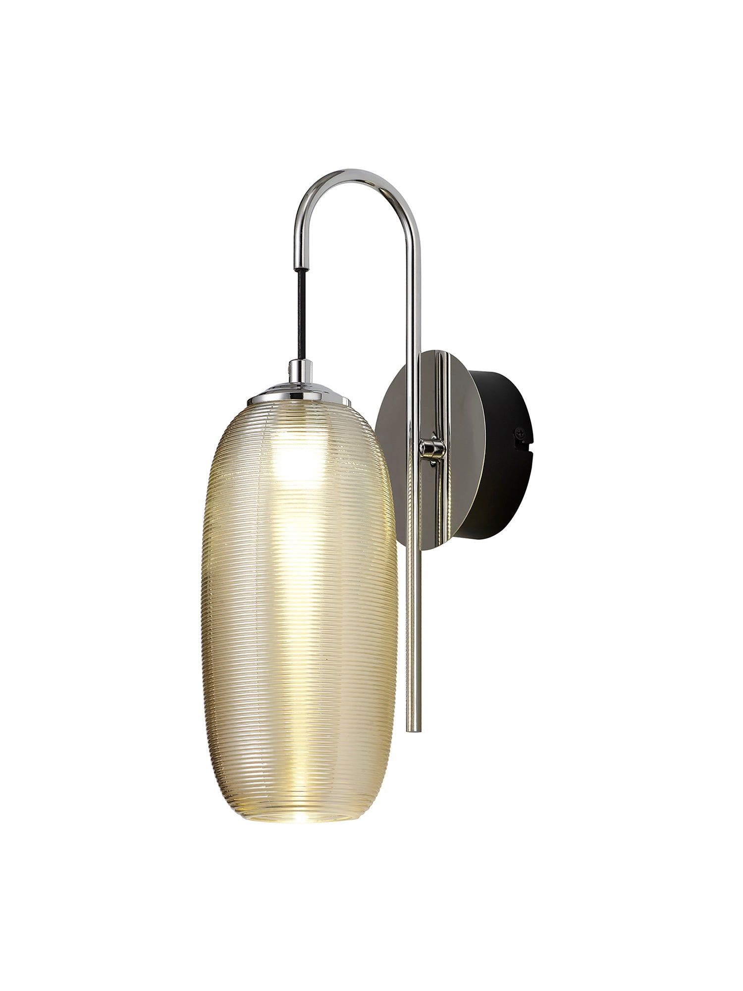 Stardust Switched Wall Lamp, 1 x 6W LED, 4000K, 720lm, Polished Chrome/Black With Champagne Glass, 3yrs Warranty