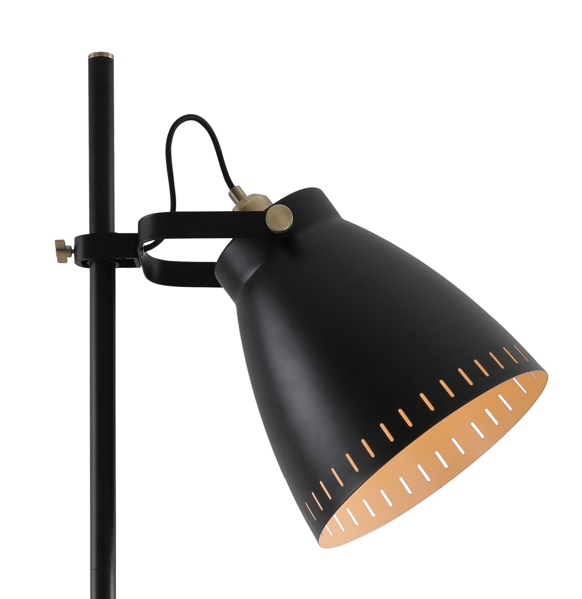 Stoke Adjustable Floor Lamp, 1 x E27, Matt Black/Antique Brass/Khaki